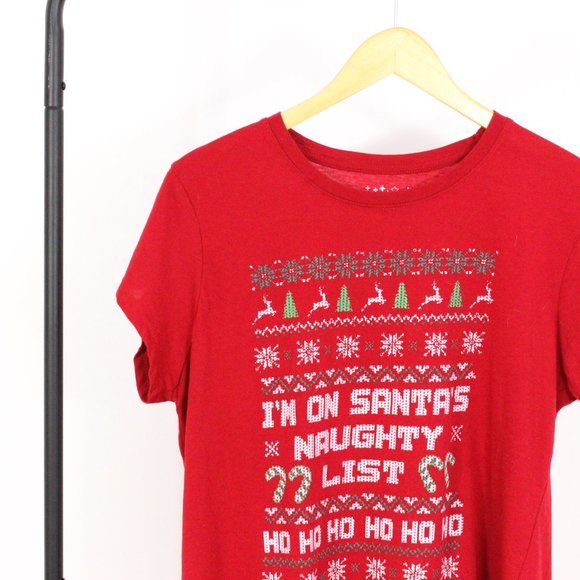 *Christmas 'Im on Santas Naughty List Red' Graphic T Shirt - Picture 2 of 2